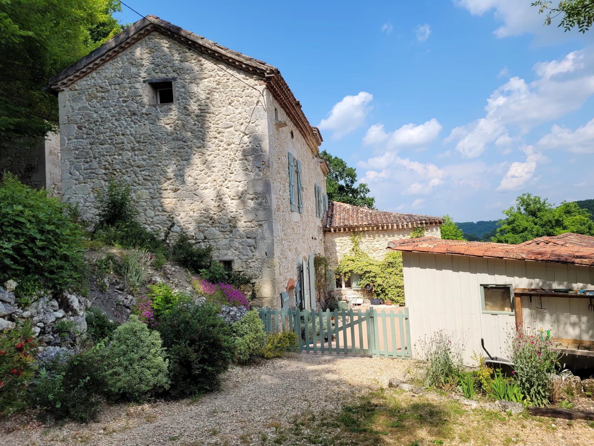 Large stone house with pool