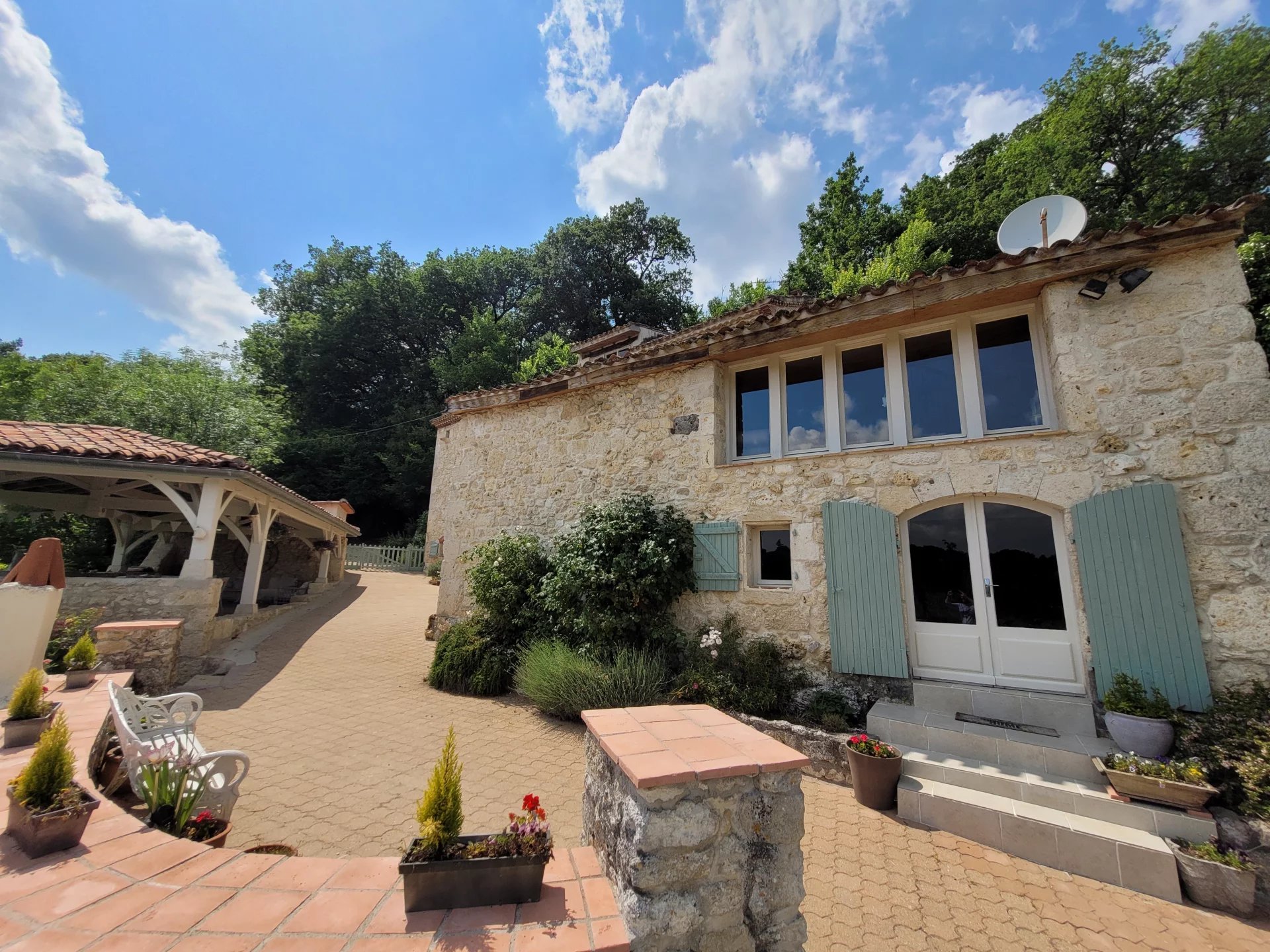 Large stone house with pool