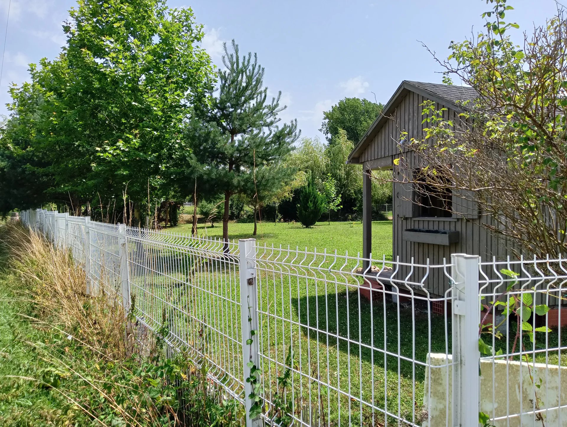 Flat building plot with trees and fencing