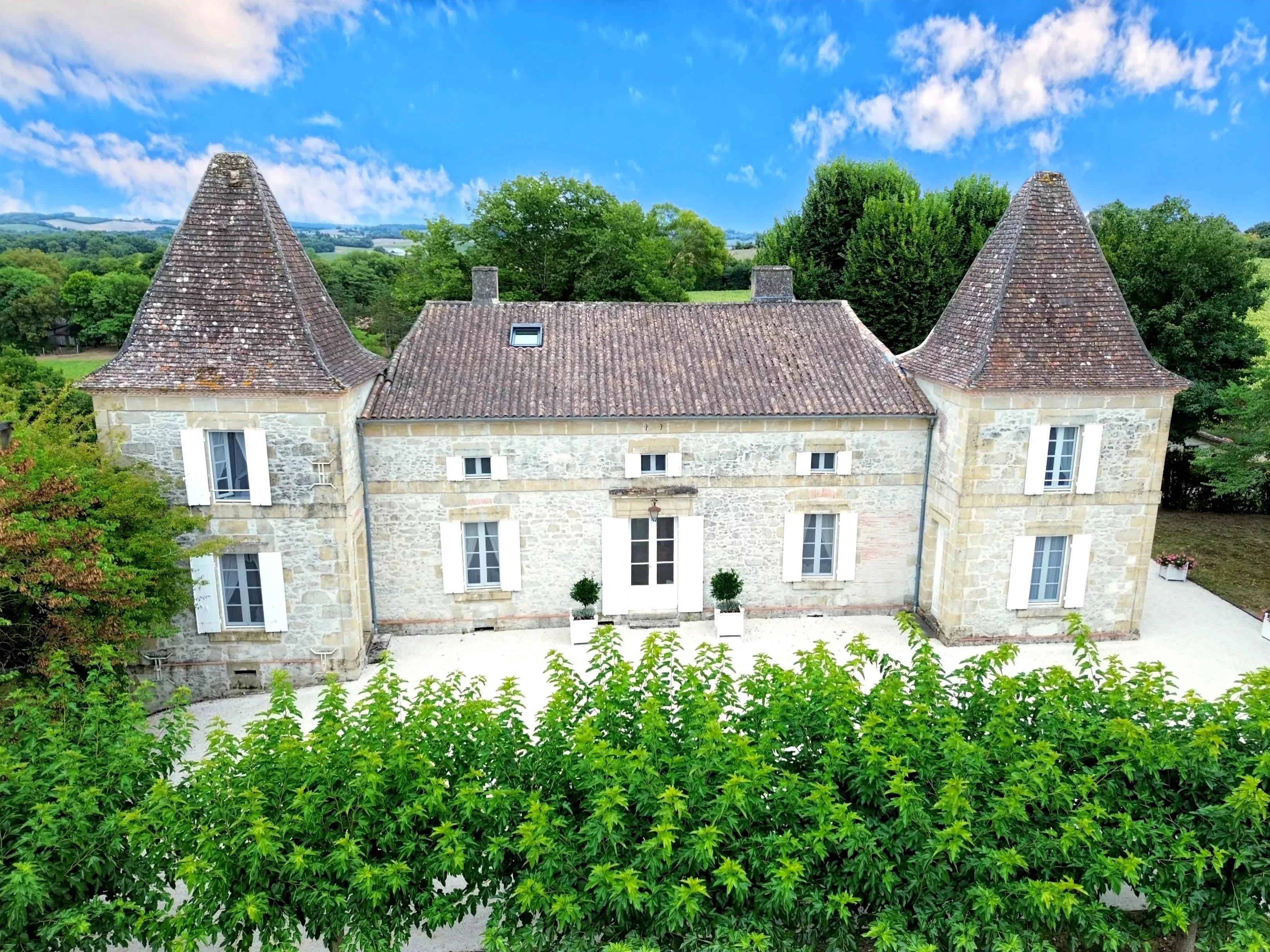 Elegant French Manor with Tower Bedrooms, Guest Cottage and Pool
