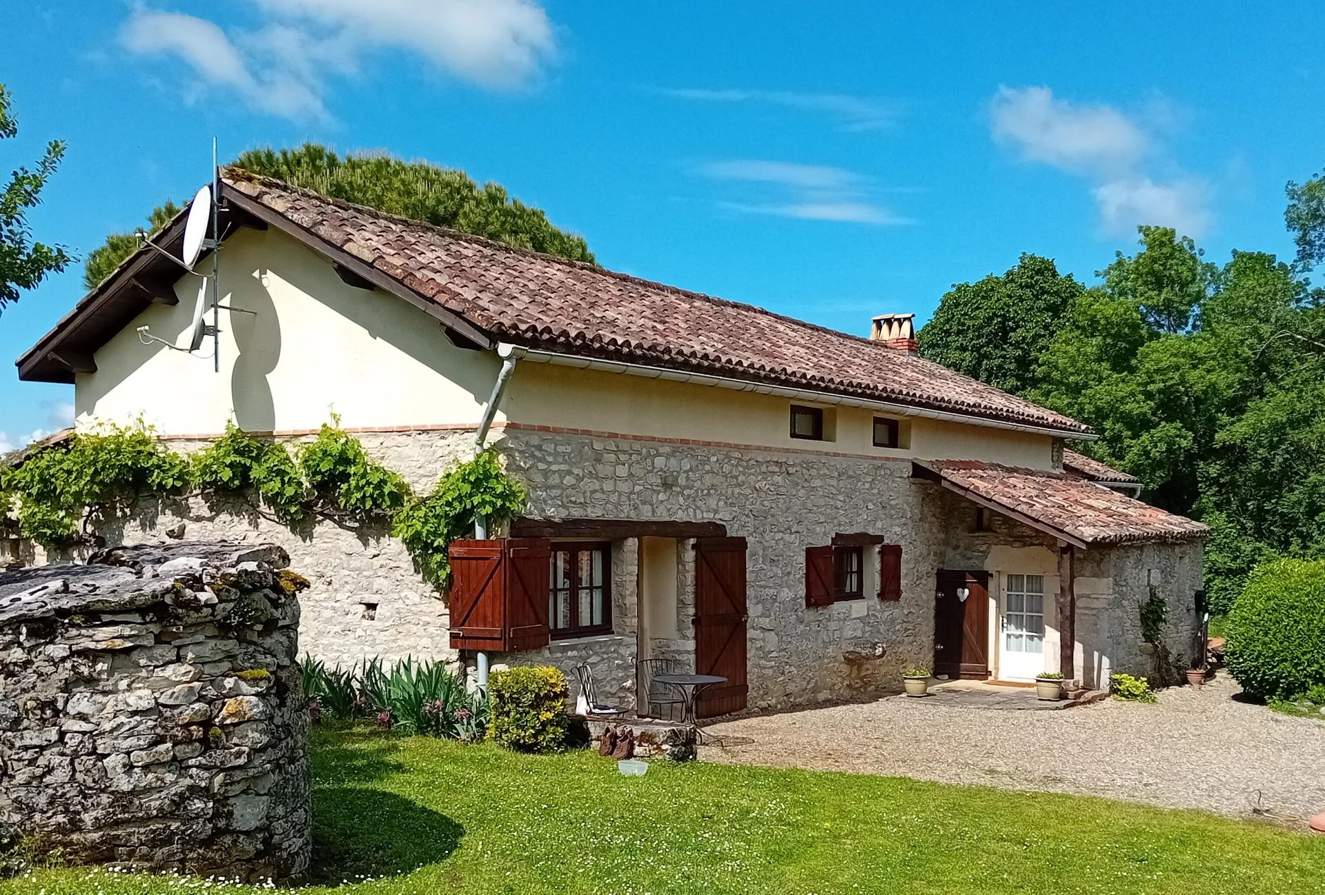 Stone farmhouse and self contained guest house in 1ha of mature grounds with pool and tennis court.